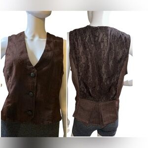 LAL live a little vintage vest Brown Sleeveless Vest with Lace Back NWOT